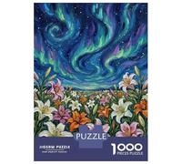 Rompecabezas De 1000 Piezas para Adultos Y Adolescentes Lily Field Under Aurora Borealis Painting Rompecabezas para Adultos Juego Práctico Una Obra De Arte Difícil Y Desafiante 38x26cm/1000pcs