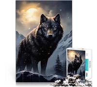 Rompecabezas de 1000 Piezas para Adultos y Adolescentes “Lobo Negro en Las montañas Nevadas” Hecho de Papel,Apto para Mayores de 14 años. Apto para Parejas Lista de Deseos con Papá Noel。