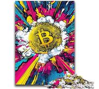 Rompecabezas de 1000 Piezas para Adultos y Adolescentes Logotipo de Bitcoin Ayuda a ejercitar el Cerebro Juguetes adictivos para Cultivar la Paciencia Interacción Entre Padres e Hijos 50x75cm
