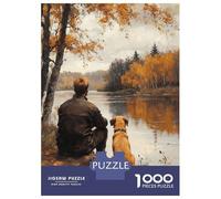 Rompecabezas De 1000 Piezas para Adultos Y Adolescentes Man and Dog by The River Rompecabezas para Adultos Juegos Familiares Decoración De Pared Difícil Y Desafiante 52x38cm/1000pcs