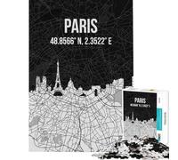 Rompecabezas de 1000 Piezas para Adultos y Adolescentes Mapa de la Ciudad de París Horizonte Urbano Juguetes educativos Juego práctico para la diversión Familiar Regalos de Amigo Invisible (38x26cm)