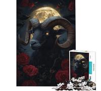 Rompecabezas de 1000 Piezas para Adultos y Adolescentes Mirada de Carnero a la luz de la Luna Rompecabezas Divertido desafío difícil Regalo de cumpleaños (tamaño 50x75cm)