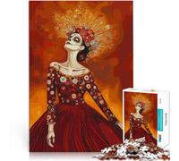 Rompecabezas de 1000 Piezas para Adultos y Adolescentes Mujer de Rojo del Día de los Muertos Hecho de Papel,para Mayores de 14 años Juego de decoración del hogar Regalo de cumpleaños de Navidad。