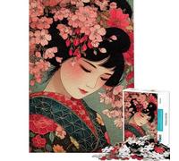 Rompecabezas de 1000 Piezas para Adultos y Adolescentes Mujer Japonesa con Flores de Cerezo Rompecabezas para Adolescentes Juegos relajantes Decoración del hogar Interacción Entre (38x52cm)