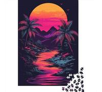 Rompecabezas De 1000 Piezas para Adultos Y Adolescentes Neon Sunset Palm Trees Rompecabezas Juego De Ingenio Difícil Regalos De Cumpleaños Y Únicos 70x50cm/1000pcs