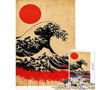 Rompecabezas de 1000 Piezas para Adultos y Adolescentes Ola Japonesa con Sol Rojo Juegos relajantes Regalos para Mujeres Decoración del hogar Juguetes Cada Pieza es única (38x52cm)