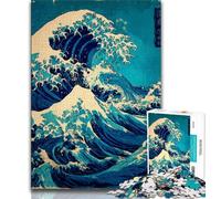 Rompecabezas de 1000 Piezas para Adultos y Adolescentes, Olas japonesas, Juego Intelectual, con póster a Juego y Hoja de Trivia para Mayores de 14 años, 38x26cm