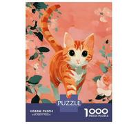 Rompecabezas De 1000 Piezas Para Adultos Y Adolescentes Orange Tabby Cat with Floral Background Rompecabezas Para Adultos Juegos Familiares Análisis Y Lógica Regalos De Cumpleaños Y Únicos 70x50cm/100