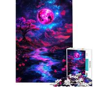 Rompecabezas de 1000 Piezas para Adultos y Adolescentes Paisaje de Luna Rosa Rompecabezas para Adolescentes Juguete para decoración de Pared Mejora la Memoria difícil y desafiante (tamaño 50x75cm)