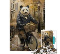 Rompecabezas de 1000 Piezas para Adultos y Adolescentes Panda Ámsterdam Bicicleta Rompecabezas para Adultos Juego Familiar decoración de Pared cumpleaños y Navidad (tamaño 38x26cm)