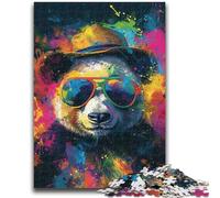 Rompecabezas de 1000 Piezas para Adultos y Adolescentes Panda con Sombrero para Mayores de 14 años Juego Intelectual Regalos de cumpleaños y Navidad 26x38cm