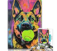 Rompecabezas de 1000 piezas para adultos y adolescentes,pastor alemán jugando con una pelota de tenis,ideal para aliviar el estrés y matar el tiempo,regalo para amigos y familiares a partir de 14 años