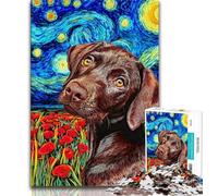 Rompecabezas de 1000 Piezas para Adultos y Adolescentes: Perro marrón bajo el Cielo Nocturno, Juegos educativos, decoración del hogar, (tamaño 75x50cm)