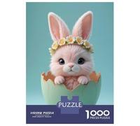Rompecabezas De 1000 Piezas para Adultos Y Adolescentes Pink Easter Bunny in Mint Eggshell with Spring Floral Crown Rompecabezas para Adultos Juegos Relajantes Mejora La Memoria Regalos De Cumpleaños
