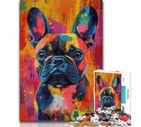 Rompecabezas de 1000 Piezas para Adultos y Adolescentes Pintura al óleo de Bulldog francés Ideal para Aprender y como Regalo para Toda la Familia (tamaño 38x26cm)