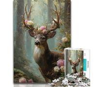 Rompecabezas de 1000 Piezas para Adultos y Adolescentes, Pintura al óleo de Ciervo de la Selva, Juguetes educativos, Juegos para aliviar el estrés, interacción Entre Padres e Hijos, 38x26cm