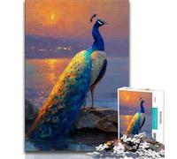Rompecabezas de 1000 Piezas para Adultos y Adolescentes, Pintura al óleo de Pavo Real Azul Cada Pieza es única Juego Familiar desafiante y Divertido (tamaño 75x50cm)