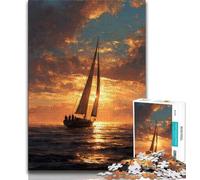 Rompecabezas de 1000 Piezas para Adultos y Adolescentes, Pintura al óleo de un Barco al Atardecer, Ideal para aliviar el estrés, Pasar el rato y Decorar el hogar (tamaño 75x50cm)