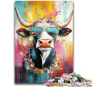 Rompecabezas de 1000 Piezas para Adultos y Adolescentes, Pintura al óleo de Vaca, Juego desafiante y Familiar, Regalo de Amigo Secreto, 26x38cm