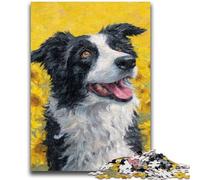 Rompecabezas de 1000 Piezas para Adultos y Adolescentes Pintura de Border Collie Rompecabezas de 1000 Piezas, con póster a Juego y Hoja de Trivia para Mayores de 14 años (50x75cm)