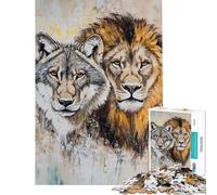 Rompecabezas de 1000 Piezas para Adultos y Adolescentes Pintura de Retrato de león y Lobo Ayuda a ejercitar el Cerebro Regalos para Mujeres Juego de ingenio para Mayores de 14 años (38x52cm)