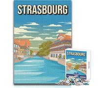 Rompecabezas de 1000 Piezas para Adultos y Adolescentes Póster de Viaje de Estrasburgo, Francia - Petite France - Canal Juegos educativos Análisis y lógica Obra de Arte Tamaño: 38x52cm