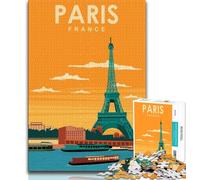 Rompecabezas de 1000 Piezas para Adultos y Adolescentes, póster de Viaje de París, Francia Juguetes educativos y Juegos Familiares Que fomentan el Amor en Pareja (38x26cm)