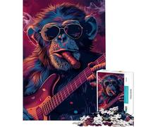 Rompecabezas de 1000 Piezas para Adultos y Adolescentes Rockin Monkey Guitar Cigar Teenager Puzzles Toy Wall Decoration Mejora la Memoria Difícil y desafiante (Tamaño 38x26cm)