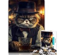 Rompecabezas de 1000 Piezas para Adultos y Adolescentes Rompecabezas de Gentleman Grumpy Cat para Adolescentes con póster a Juego y Hoja de Trivia para Mayores de 14 años 75x50cm