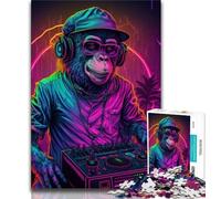 Rompecabezas de 1000 Piezas para Adultos y Adolescentes Rompecabezas de Monkey DJ para Adolescentes con póster y Hoja de Trivia a Juego para Mayores de 14 años 75x50cm