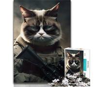 Rompecabezas de 1000 Piezas para Adultos y Adolescentes Rompecabezas de Retratos del ejército de Grumpy Cat para Adultos, cumpleaños y para Mayores de 14 años (tamaño 38x26cm)