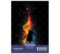 Rompecabezas De 1000 Piezas para Adultos Y Adolescentes Silhouette Cat with Colorful Abstract Background Rompecabezas para Adultos Juego Práctico Una Obra De Arte Difícil Y Desafiante 52x38cm/1000pcs