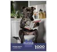 Rompecabezas De 1000 Piezas Para Adultos Y Adolescentes Staffordshire Terrier on The Toilet Reading Newspaper Rompecabezas Para Adultos Juego Práctico Una Obra De Arte Difícil Y Desafiante 38x26cm/100