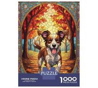 Rompecabezas De 1000 Piezas para Adultos Y Adolescentes Stained Glass Dog in Autumn Rompecabezas para Adultos Juegos Relajantes Mejora La Memoria Regalos De Cumpleaños Y Únicos 70x50cm/1000pcs