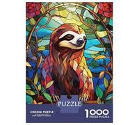 Rompecabezas De 1000 Piezas para Adultos Y Adolescentes Stained Glass Sloth in Floral Frame Rompecabezas para Adultos Juego Práctico Una Obra De Arte Difícil Y Desafiante 38x26cm/1000pcs