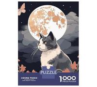 Rompecabezas De 1000 Piezas para Adultos Y Adolescentes The Moon Night Cat JapanTh Rompecabezas para Adultos Juegos Familiares Análisis Y Lógica Regalos De Cumpleaños Y Únicos 38x26cm/1000pcs