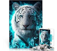 Rompecabezas de 1000 Piezas para Adultos y Adolescentes Tigre Siberiano Azul Fuego Hecho de cartón Apto para Mayores de 14 años. Juegos relajantes Mejorar el Amor Entre Parejas tamaño：26x38cm