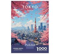 Rompecabezas De 1000 Piezas para Adultos Y Adolescentes Tokyo Cityscape with Cherry Blossoms Rompecabezas para Adultos Juego Práctico Una Obra De Arte Difícil Y Desafiante 38x26cm/1000pcs