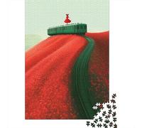 Rompecabezas De 1000 Piezas para Adultos Y Adolescentes Train Tracks Through Red Flowers Rompecabezas Juego De Ingenio Difícil Regalos De Cumpleaños Y Únicos 70x50cm/1000pcs