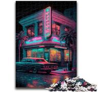 Rompecabezas de 1000 Piezas para Adultos y Adolescentes: un Coche Frente a un Bar Un Juego Educativo Divertido y Divertido para cumpleaños, 26x38cm