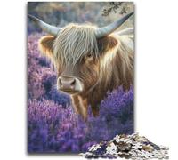 Rompecabezas de 1000 Piezas para Adultos y Adolescentes: Vaca de Las Tierras Altas Lavanda, Juego desafiante y Familiar, Regalo de Amigo Secreto, 26x38cm