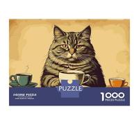 Rompecabezas De 1000 Piezas para Adultos Y Adolescentes Vintage Cat Coffee Rompecabezas para Adultos Juegos Familiares Análisis Y Lógica Regalos De Cumpleaños Y Únicos 52x38cm/1000pcs