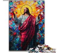 Rompecabezas de 1000 Piezas para Adultos y Adolescentes, vitrales de Jesús, Juego de Preguntas, decoración de Pared, cumpleaños y Navidad, 26x38cm