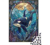 Rompecabezas De 1000 Piezas para Adultos Y Adolescentes Whale Stained Glass Artwork-1 Rompecabezas Juego De Ingenio Difícil Regalos De Cumpleaños Y Únicos 52x38cm/1000pcs