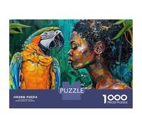 Rompecabezas De 1000 Piezas Para Adultos Y Adolescentes Woman And Parrot in Jungle Painting Rompecabezas Para Adultos Juegos Familiares Análisis Y Lógica Regalos De Cumpleaños Y Únicos 70x50cm/1000pcs