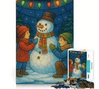 Rompecabezas de 1000 Piezas para Adultos y niños ¡Construye un muñeco de Nieve! Ilustración de ensamblaje Suave Diversión para ejercitar la Mente Juego Casual para divertirse en cumpleaños (38x26cm)