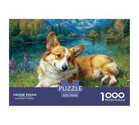 Rompecabezas de 1000 Piezas para Adultos y Niños de Perro Bonito - Dos Corgis Junto al Lago, Juego Educativo, Reto y Decoración Doméstica 70x50cm