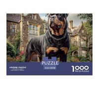 Rompecabezas de 1000 Piezas para Adultos y niños: Rottweiler de pie Junto a Grand House. Divertido Regalo y Actividad para el hogar a Partir de 12 años. 52 x 38 cm/1000 Piezas.