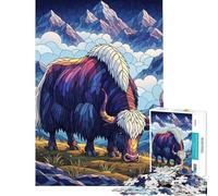 Rompecabezas de 1000 Piezas para Adultos Yak Colorido en Paisaje de montaña Rompecabezas antiestrés Mejora la Memoria cumpleaños (Tamaño 38x52cm)