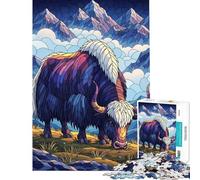 Rompecabezas de 1000 Piezas para Adultos Yak Colorido en Paisaje de montaña Rompecabezas Familiar Regalo de cumpleaños único para Navidad (tamaño 38x26cm)